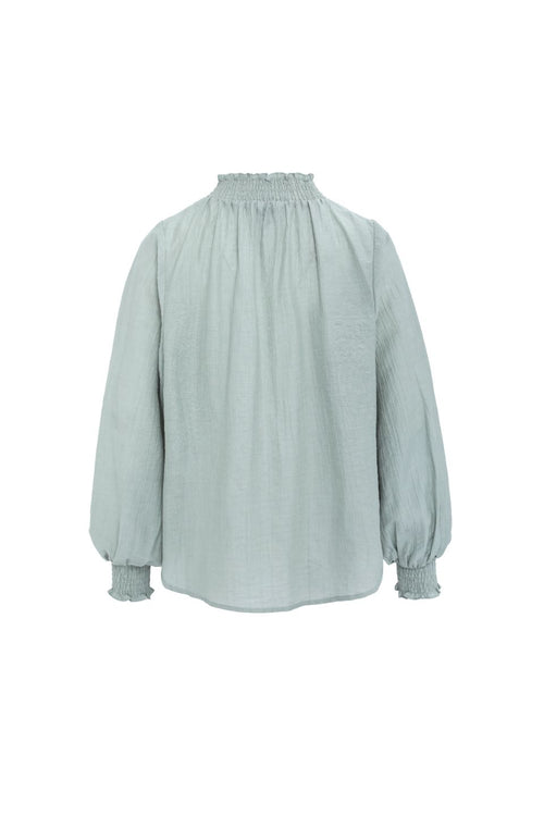 Embrace Sage Crinkle LS High Neck Shirred Puff Sleeve Top WW Top Among the Brave   