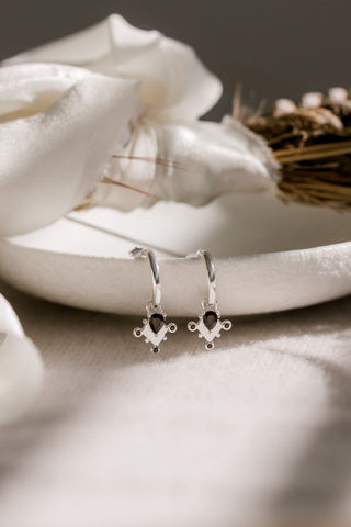Monarchy Mini Silver Hoops with Black Garnet ACC Jewellery Silver Linings   