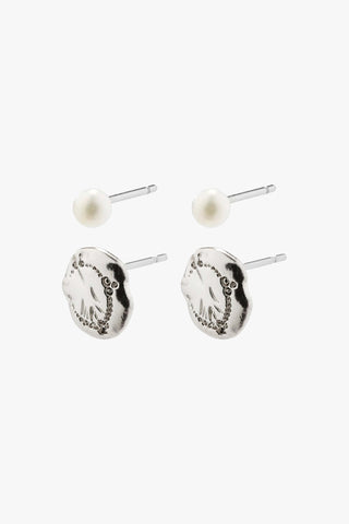 Jola Silver Plated Textured and Pearl Earring Set ACC Jewellery Pilgrim   