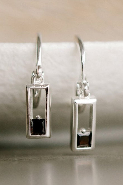 Realm Silver Square Sleeper Earring with Black Garnet EOL ACC Jewellery Silver Linings   