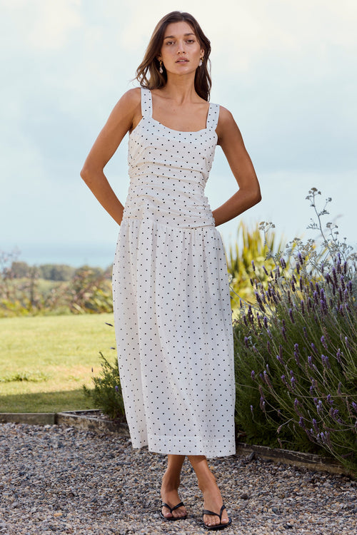strappy polka dot midi dress product info and reviews Navy Polka Dot Midi Dress | Women's Clothing