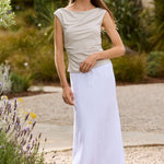 Summit White Linen Blend Tie Waist Bias Maxi Skirt