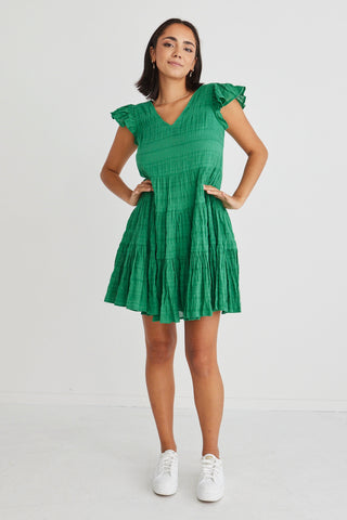Molly Green Flutter Sleeve Tiered Mini Dress