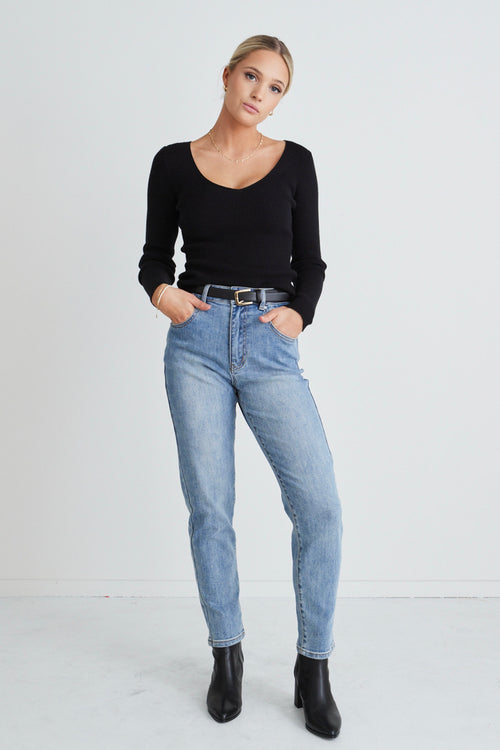 Tommy Mid Blue High Waist Straight Leg Jean WW Jeans Among the Brave   