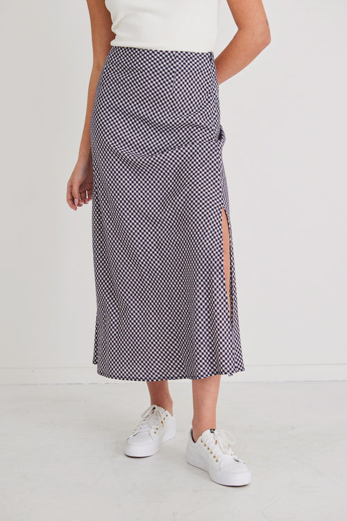 Stunning Navy Gingham Bias Midi Skirt WW Skirt Among the Brave   