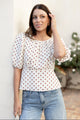 Eventual Ivory Chocolate Polka Dot Mid Sleeve Fit and Flare Top