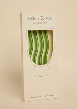 Green Curvy Reuseable Pk 4 Glass Drinking Straws