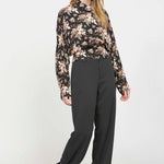 Mandarin Black Floral LS Top