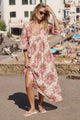 Estella Pink Floral Mid Sleeve Midi Dress