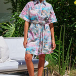 model wearing coloured dress 