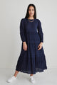 Gigi Navy Shirred Cotton LS Tiered Maxi Dress