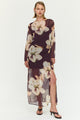 Lula Brown Floral Tie Detail LS Maxi Dress