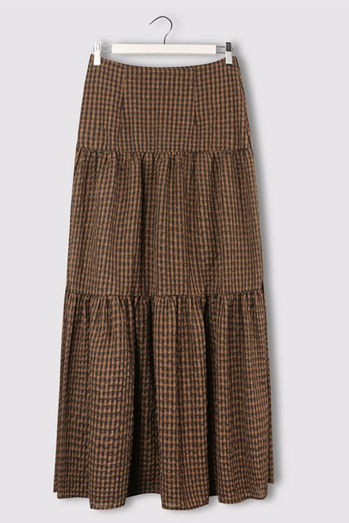 Stella Toffee Gingham Tiered Midi Skirt WW Skirt Ivy + Jack   