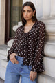 Bohemian Chocolate Polka Dot Sheer Frill Front Blouse