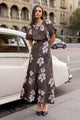 Stage Cocoa Blossom Floral Satin Puff Sleeve Floaty Maxi Dress