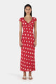 Carlita Red Polka SS Back Tie Midi Dress