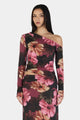 Pearla Winter Hibiscus Print Asym Neck LS Top
