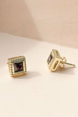Sirius Square Gold with Black Garnet Stone Stud Earrings EOL ACC Jewellery Silver Linings   