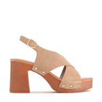 Annabella Taupe Suede Cross Over Mid Heel