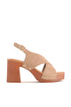 Annabella Taupe Suede Cross Over Mid Heel