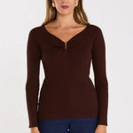 Loop Chocolate Ribbed LS Knit Top
