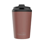 Brown tumbler with black lid on a white background, branded 'Fressko'.