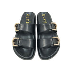 Black womens slides with gold detailing