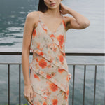 Galore Mandarin Floral Bias Ruffle Slip Dress