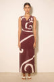 Sierra Plum Swirl Sleeveless Cowl Neck Mesh Maxi Dress