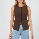 Button Up Chocolate Rib Sleeveless Tank