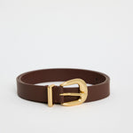 Dark Brown Gold Buckle Leather Belt