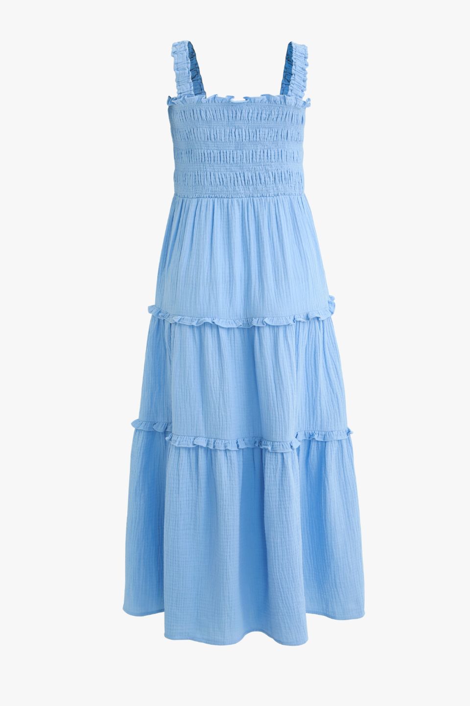 Shop Worthy Powder Blue Shirred Tiered Strappy Maxi Dress