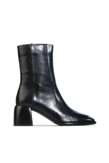 Black leather ankle boot on a white background