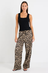 Townie Animal Satin Tape Side Elastic Waist Pants - Animal Satin / 10