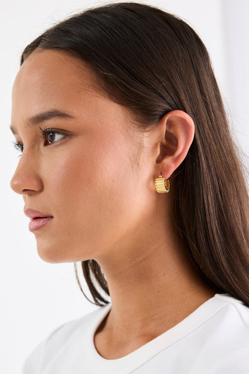 Ridged Gold Hoop Earring