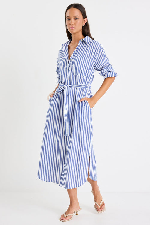 Shop Forward Blue Stripe Cotton Midi Shirt Dress | Flo & Frankie Shop Forward Blue Stripe Cotton Midi Shirt Dress | Flo & Frankie