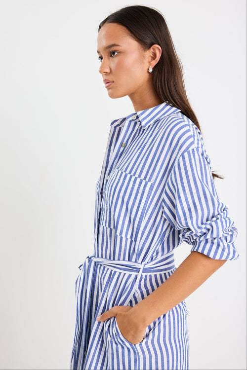 Shop Forward Blue Stripe Cotton Midi Shirt Dress | Flo & Frankie Shop Forward Blue Stripe Cotton Midi Shirt Dress | Flo & Frankie