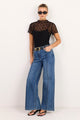 Fervent Vintage Blue Stretch Flare Pintuck Jeans