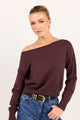 Incentive Chocolate Boatneck Off Shoulder Jumper