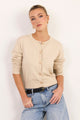 Delight Champagne Cotton Cashmere Fine Knit Crew Cardigan