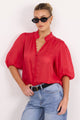 Continuance Poppy Ramie High Neck Buttoned SS Top