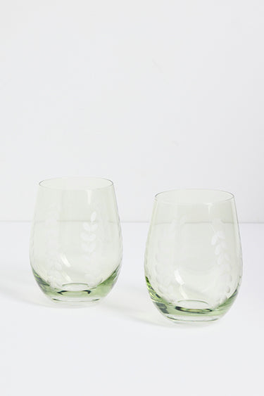 2 pack of olive green stemless wine glasses