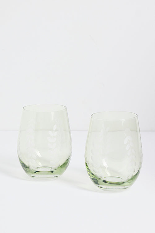 2 pack of olive green stemless wine glasses