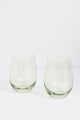 Olive Green Etched Leaf Set 2 Stemless Wine Glasses