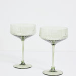 set of 2 olive green ribbed cocktail glasses