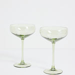 olive green etched leaf set of 2 cocktail glasses
