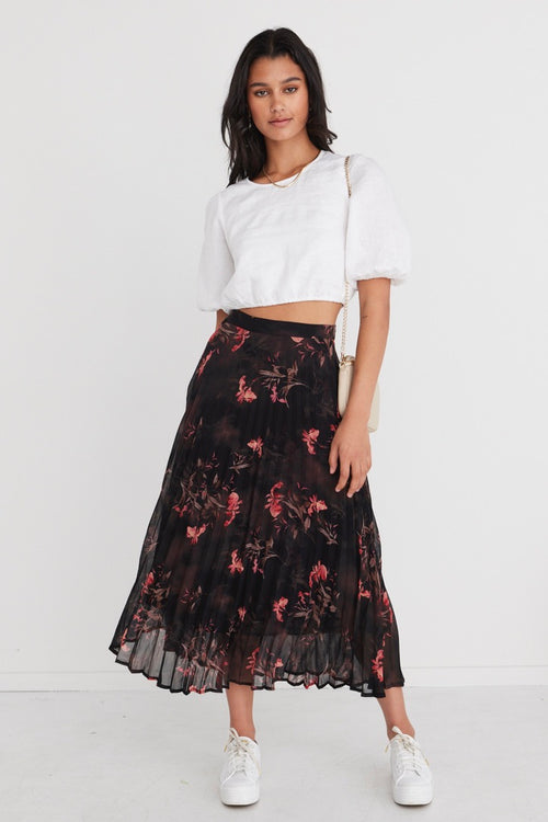 Glamour Black Orchid Chiffon Pleated Midi Skirt WW Skirt By Rosa.   
