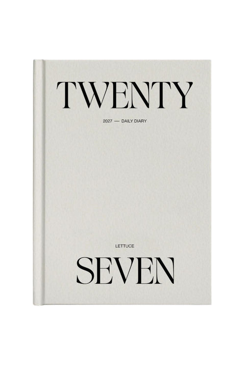 A slim daily diary with a textured off-white cover, featuring the title 'TWENTY 2027 - DAILY DIARY' and the brand 'LETTUCE' in black serif typography.