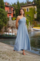 Rare Sky Blue One Shoulder Shirred Bodice Maxi Dress