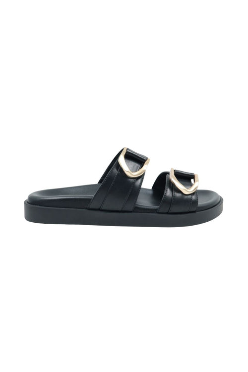 Black womens slides with gold detailing